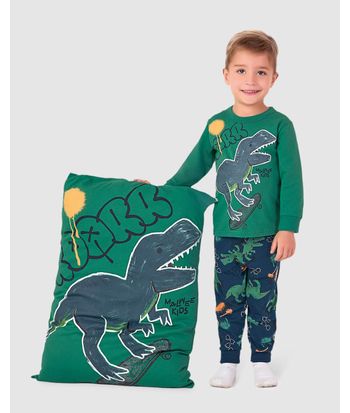 Pijama Longo Infantil Menino Brilha No Escuro + Fronha Em Algodão Malwee Kids