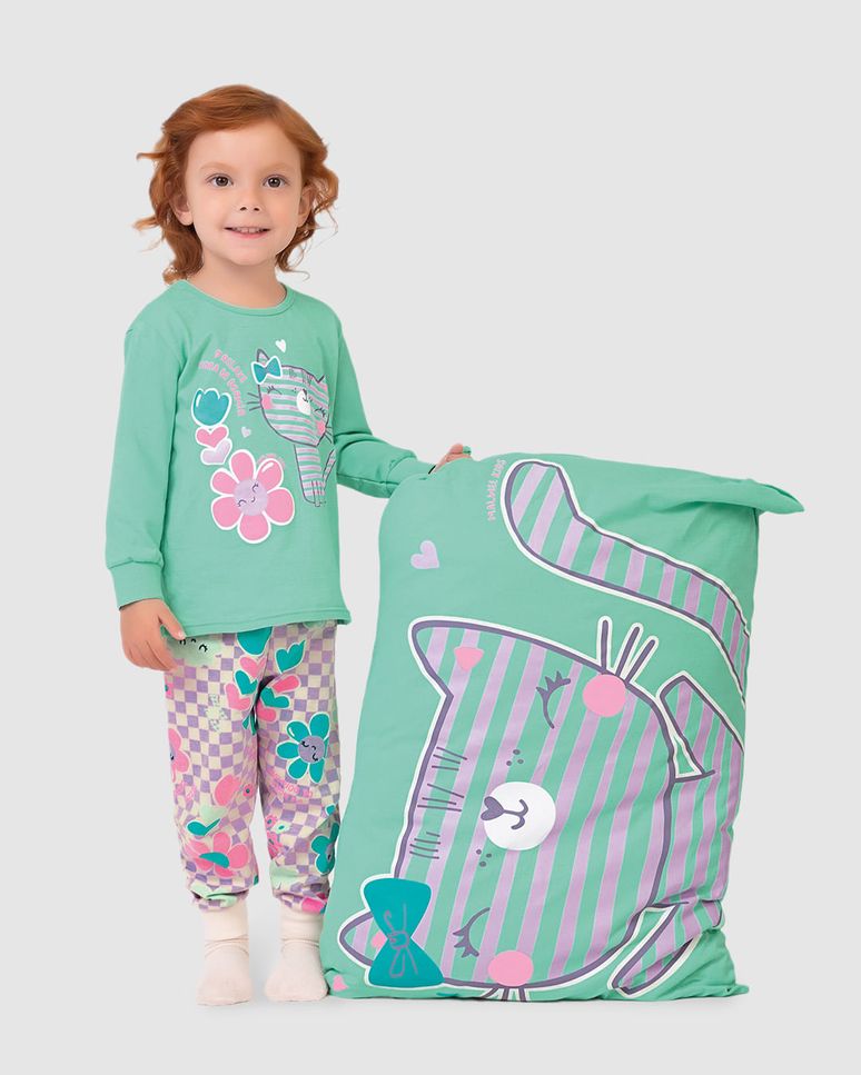 Pijama Longo Infantil Menina Brilha no Escuro com Fronha Malwee Kids