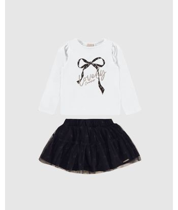 Conjunto Menina Blusa Lovely E Saia Em Tule - Carinhoso