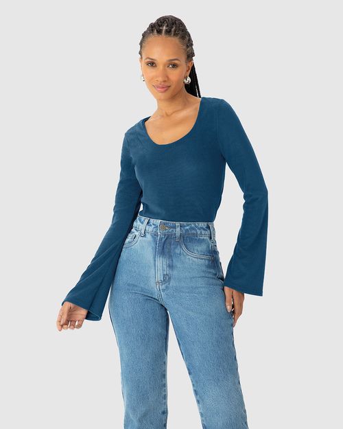 Blusa Justa Feminina Manga Sino Em Veludo Cotelê - ENFIM