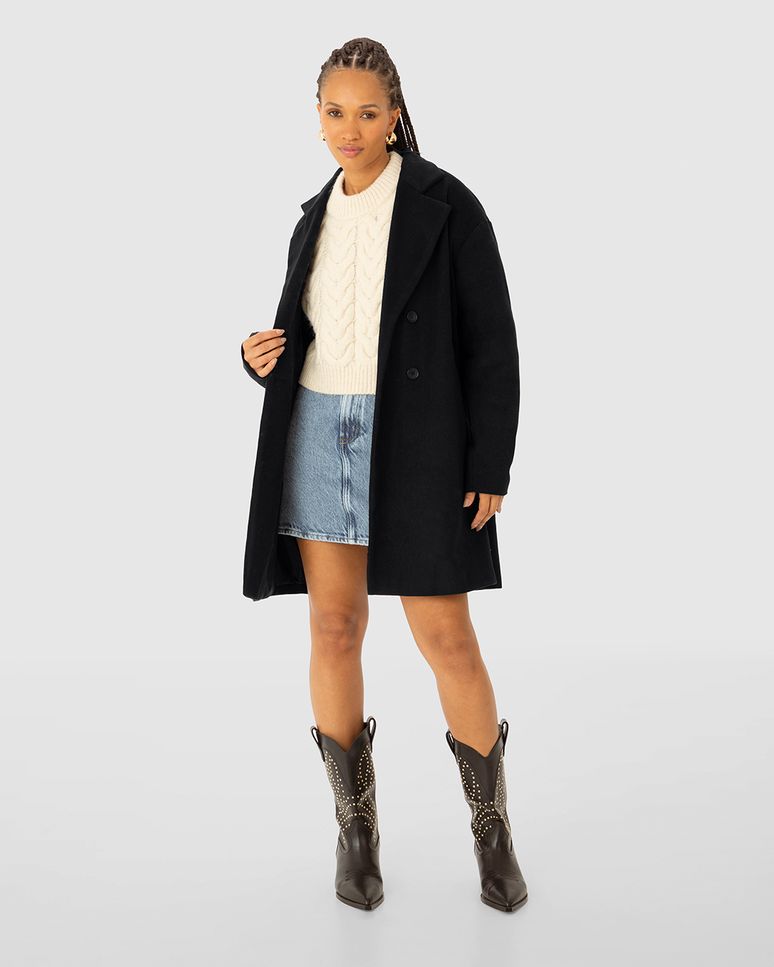 Casaco Feminino Alongado Com Bolsos Em Lã - ENFIM