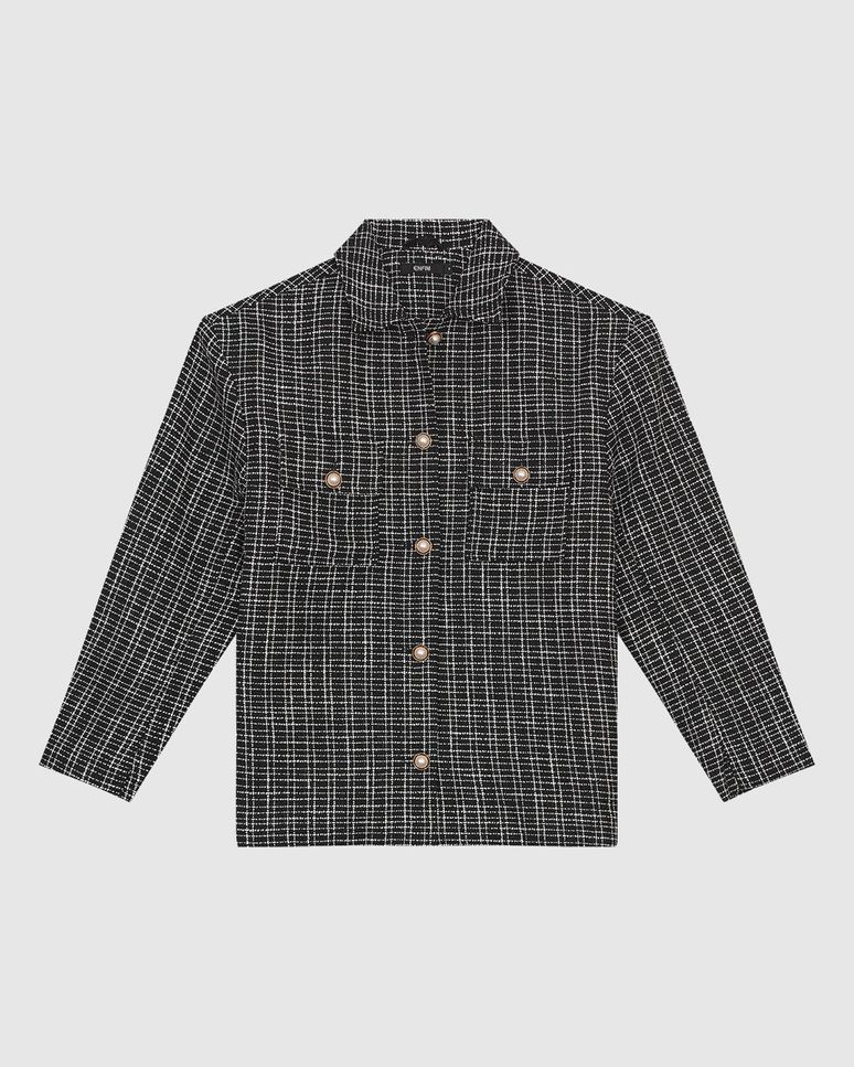 Jaqueta Ampla Feminina Bolso Lapela E Botão Em Tweed - ENFIM