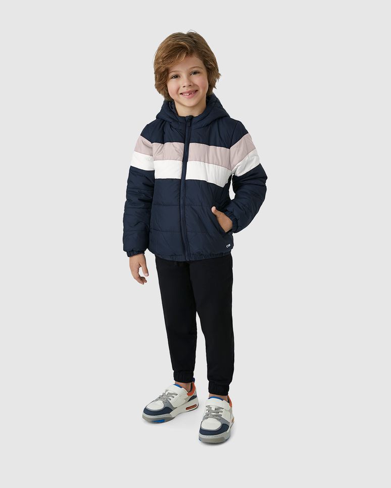 Jaqueta Menino Puffer Recorte Frontal Em Tafeta Carinhoso
