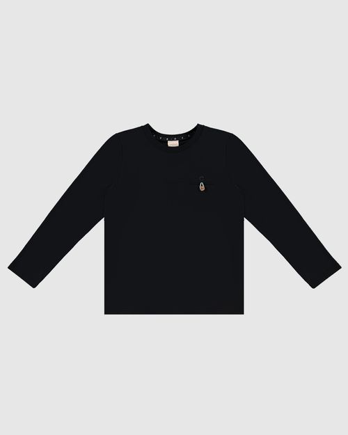 Camiseta Menino Manga Longa Bolso Frontal Em Algodão - Carinhoso