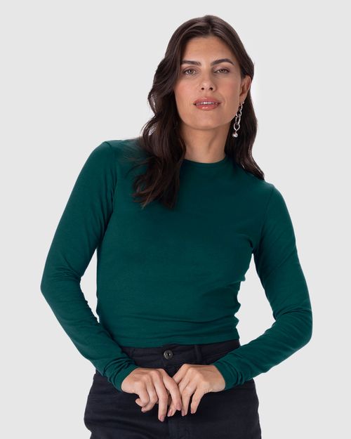 Blusa Cropped Feminina Decote Redondo Manga Longa Em Algodão