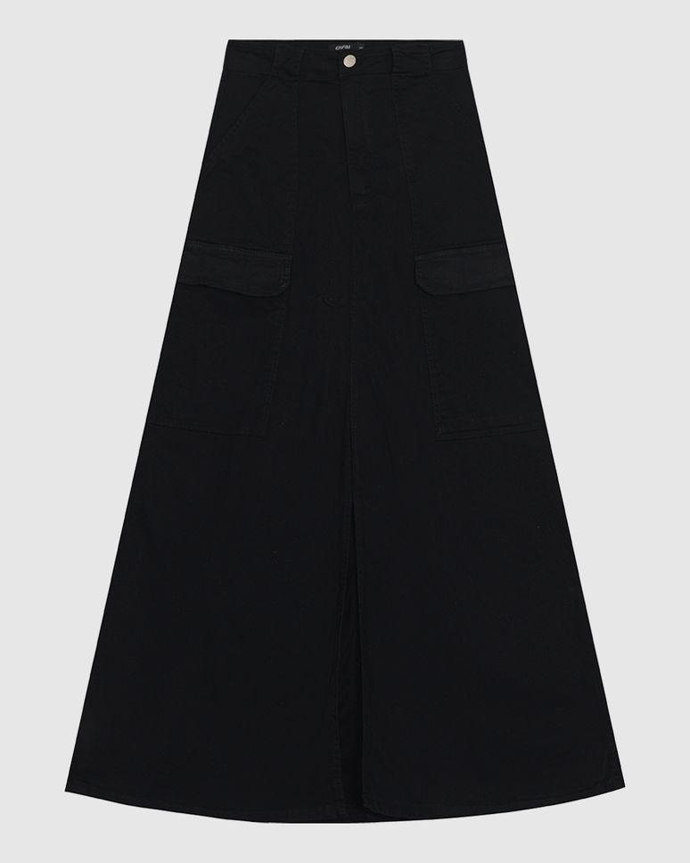 Saia Midi Feminina Cargo Fenda Frontal Em Sarja Com Elastano - ENFIM