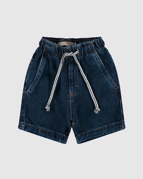 Bermuda Infantil Menino Cadarço Frontal Em Jeans Moletom Malwee Kids