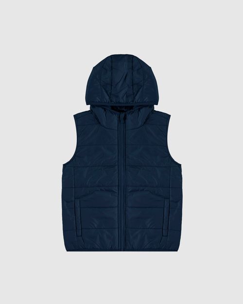 Colete Infantil Unissex Puffer Com Capuz Em Tafetá Malwee Kids