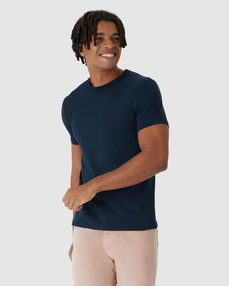 Camiseta Básica Masculina Bordado Peitoral Em Algodão