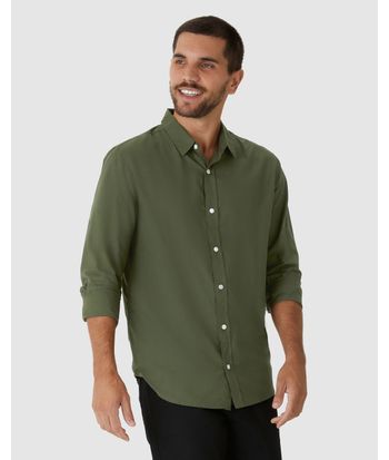 Camisa Masculina Regular Manga Longa Em Tricoline