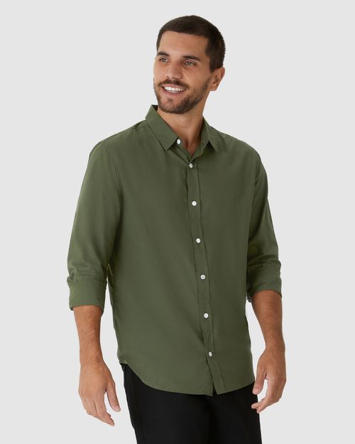 Camisa Masculina Regular Manga Longa Em Tricoline
