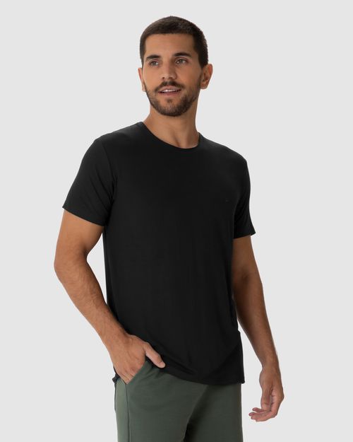 Camiseta Básica Masculina Bordado Peitoral Em Viscose Stretch