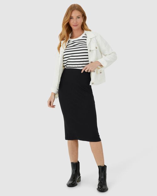 Saia Midi Feminina Em Malha Viscose Canelada
