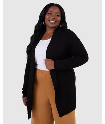 Cardigan Feminino Plus Size Alongado Em Tricô