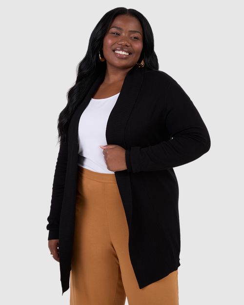 Cardigan Feminino Plus Size Alongado Em Tricô