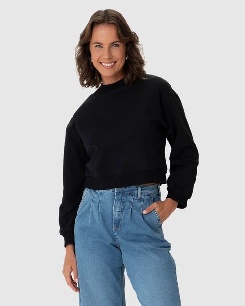 Blusão Básico Feminino Cropped Em Moletom Stretch Flanelado