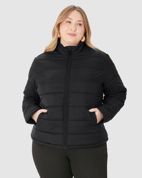 Jaqueta Básica Feminina Plus Size Puffer Gola Alta Em Nylon