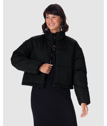 Jaqueta Puffer Feminina Cropped Gola Alta Em Nylon