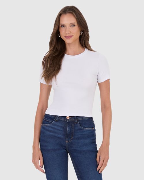 Blusa Básica Feminina Decote Redondo Em Ribana