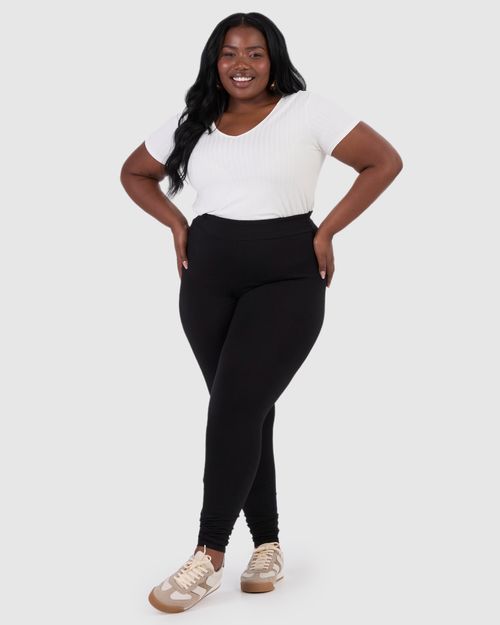 Calça Legging Básica Feminina Plus Size Em Algodão