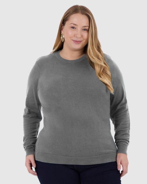 Suéter Básico Feminino Plus Size Gola Redonda Em Tricô