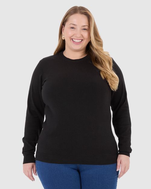 Suéter Básico Feminino Plus Size Gola Redonda Em Tricô
