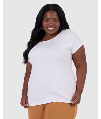 Blusa Básica Feminina Plus Size Manga Japonesa Em Viscose Stretch