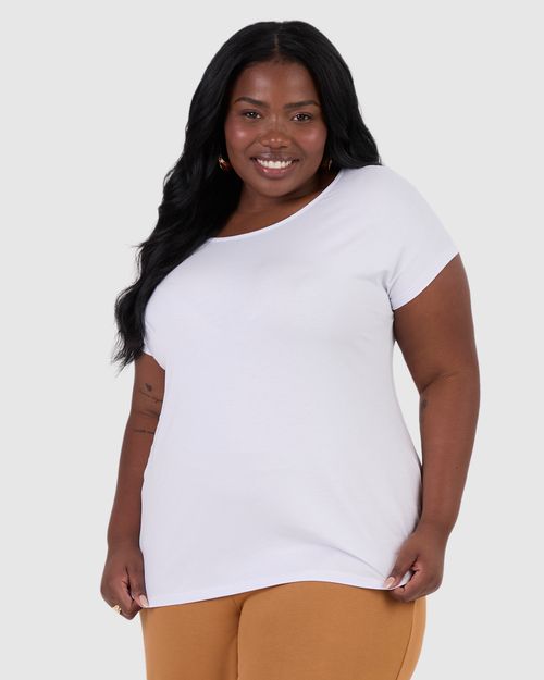 Blusa Básica Feminina Plus Size Manga Japonesa Em Viscose Stretch