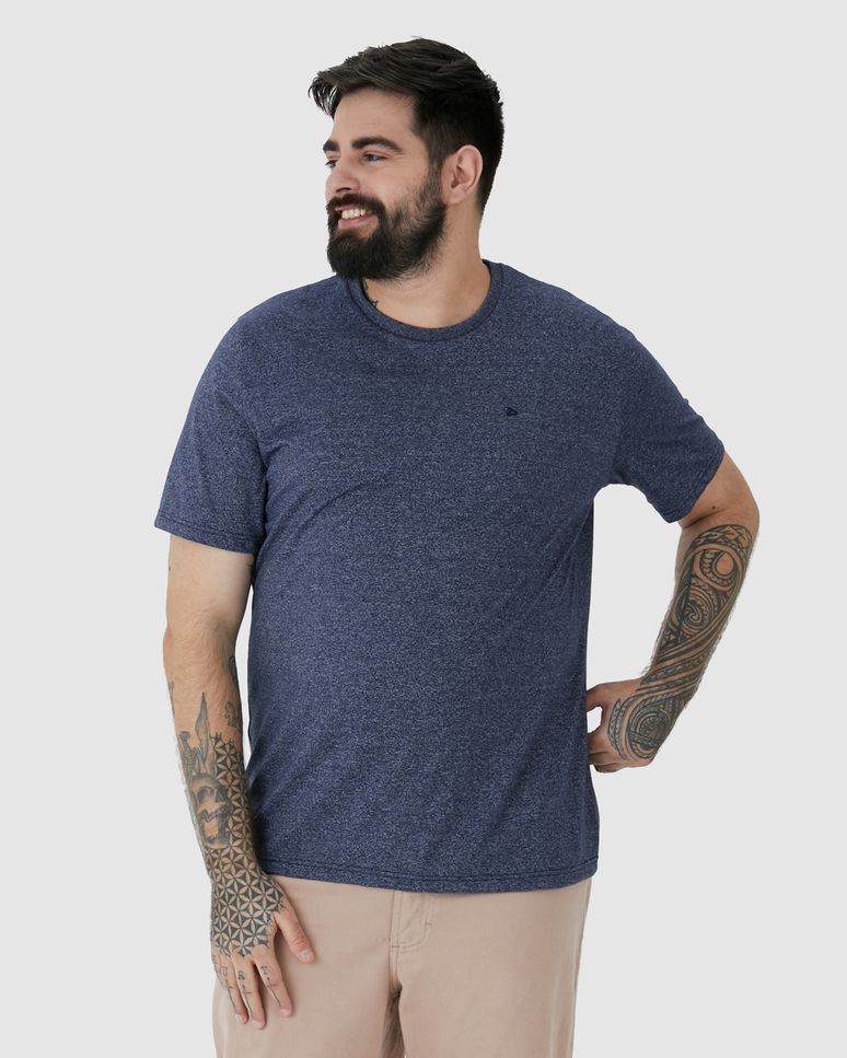 Camiseta Básica Masculina Plus Size Decote Redondo Em Malha Rajada