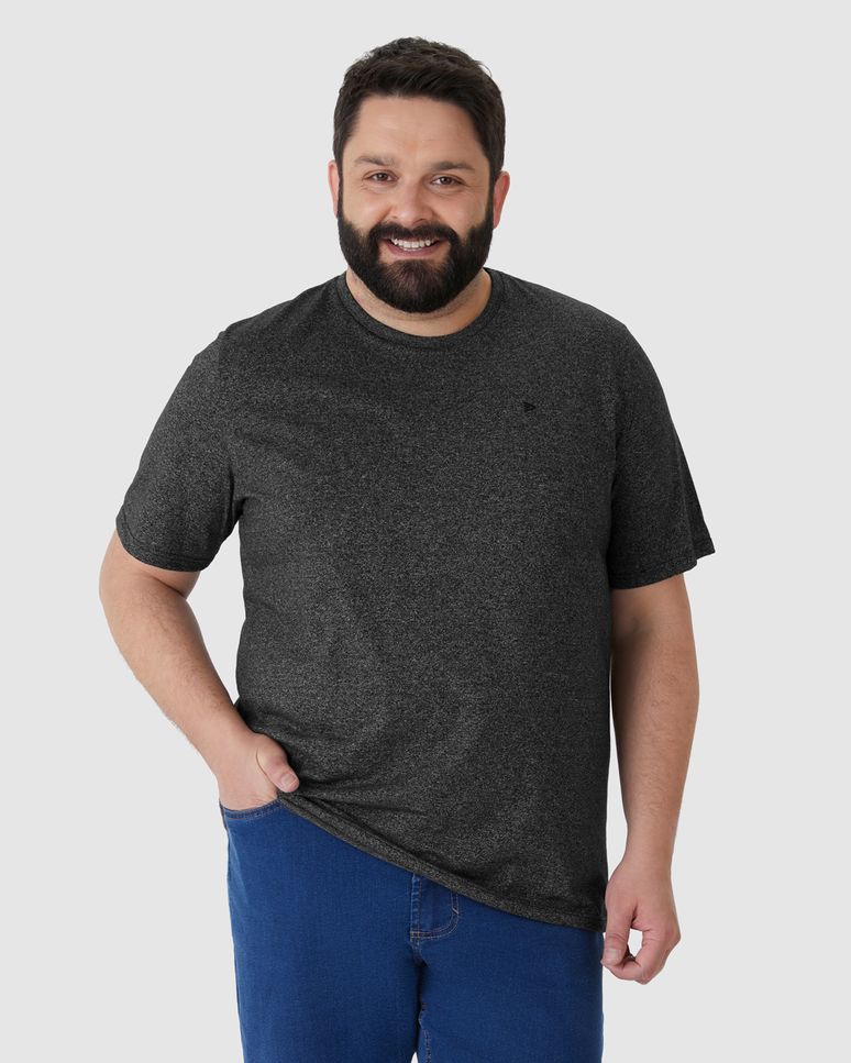 Camiseta Básica Masculina Plus Size Decote Redondo Em Malha Rajada