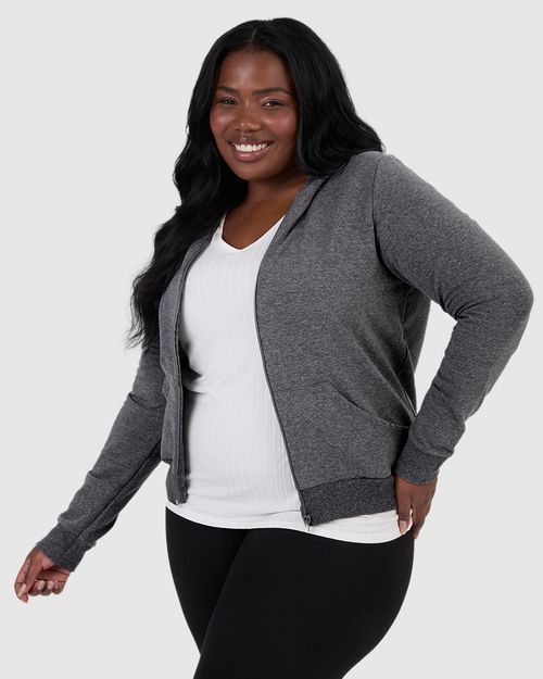 Jaqueta Básica Feminina Plus Size Em Moletom Stretch Flanelado