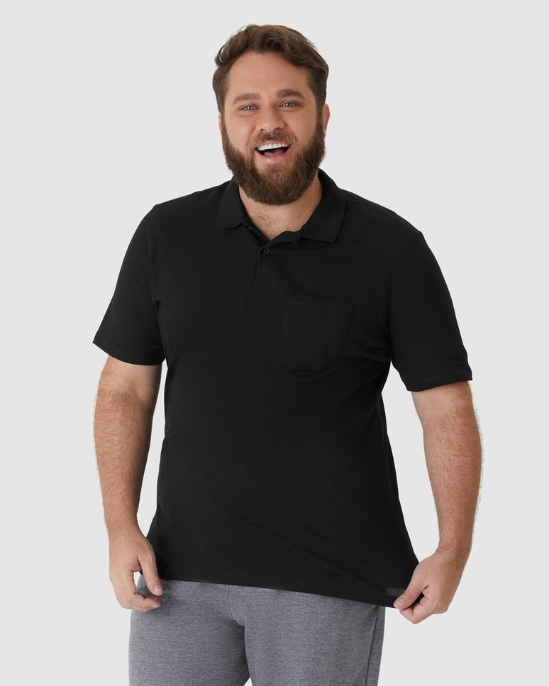 Camisa Polo Básica Masculina Plus Size Bolso Frontal Em Piquet Stretch