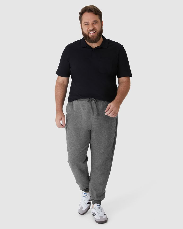 Calça Básica Masculina Jogger Plus Size Em Moletom Flanelado