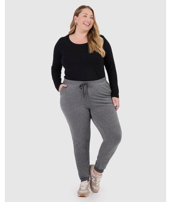 Calça Básica Feminina Plus Size Jogger Em Moletom Stretch Flanelado