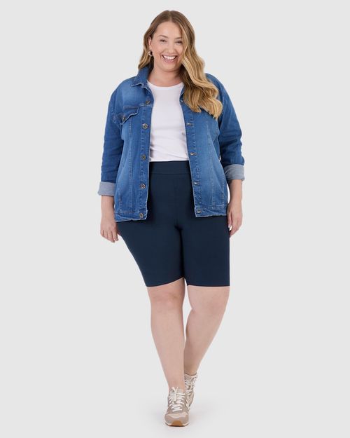 Bermuda Básica Feminina Plus Size Cintura Média Em Algodão