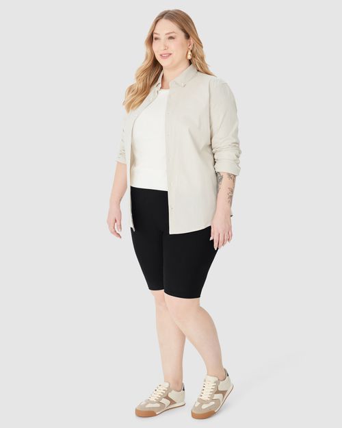 Bermuda Básica Feminina Plus Size Cintura Média Em Algodão