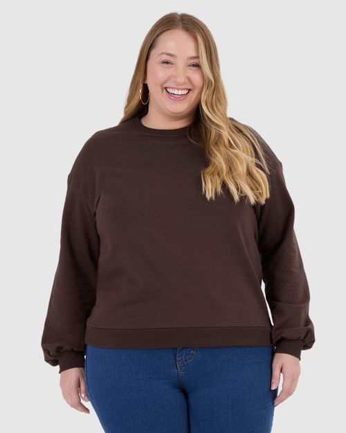 Blusão Básico Feminino Plus Size Decote Redondo Em Moletom Stretch Flanelado