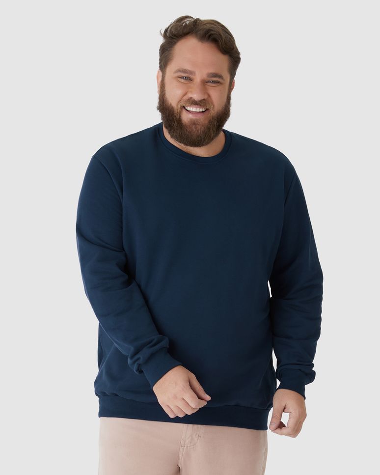 Blusão Básico Masculino Plus Size Decote Redondo Em Moletom Flanelado