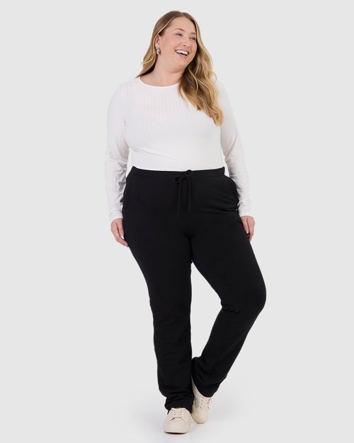 Calça Básica Feminina Plus Size Em Moletom Stretch Flanelado
