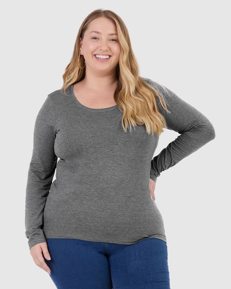 Blusa Básica Feminina Plus Size Decote Redondo Em Viscose Stretch