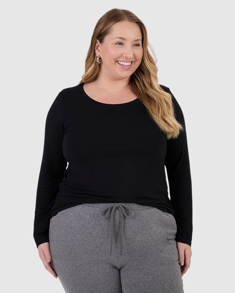 Blusa Básica Feminina Plus Size Decote Redondo Em Viscose Stretch