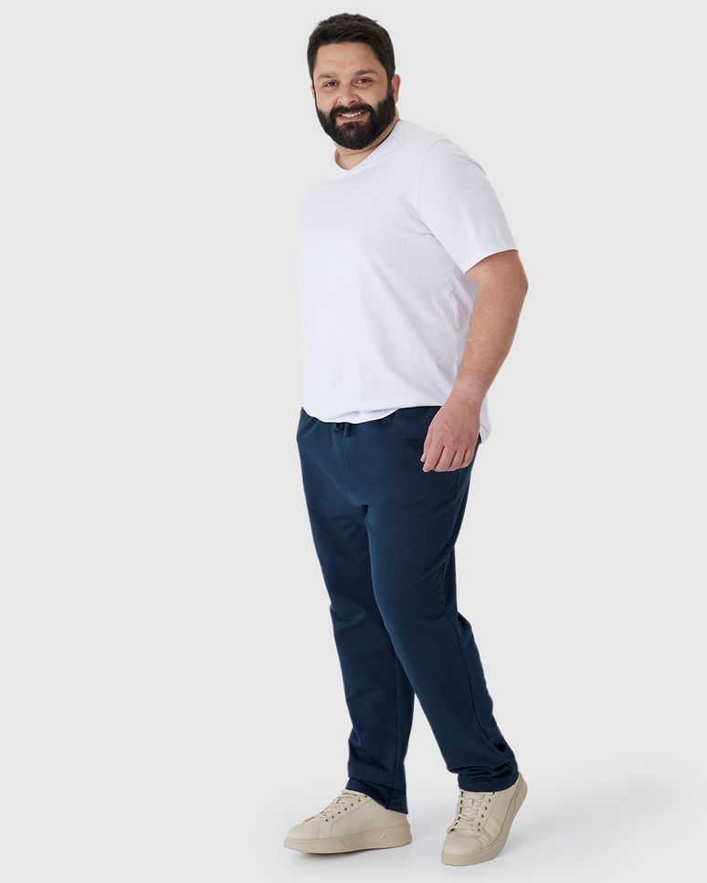 Calça Básica Masculina Plus Size Em Moletom Flanelado