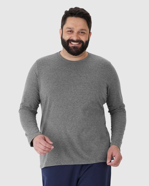 Camiseta Básica Masculina Plus Size Manga Longa Em Algodão