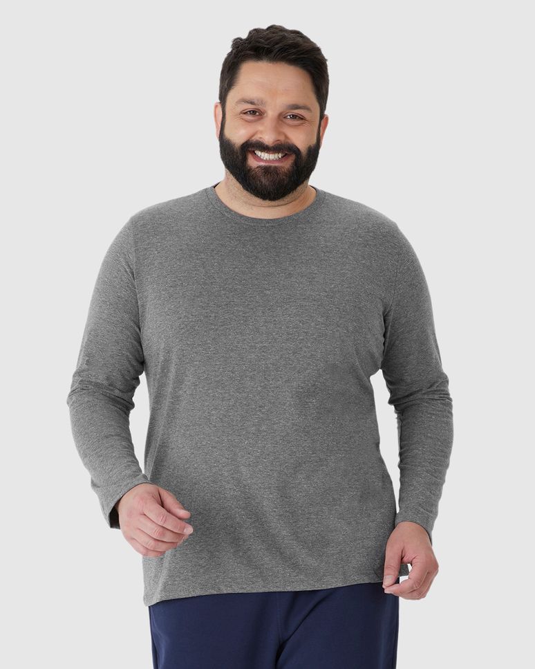 Camiseta Básica Masculina Plus Size Manga Longa Em Algodão