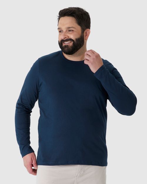 Camiseta Básica Masculina Plus Size Manga Longa Em Algodão