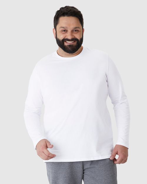 Camiseta Básica Masculina Plus Size Manga Longa Em Algodão