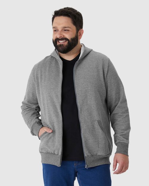 Jaqueta Básica Masculina Plus Size Com Capuz Em Moletom
