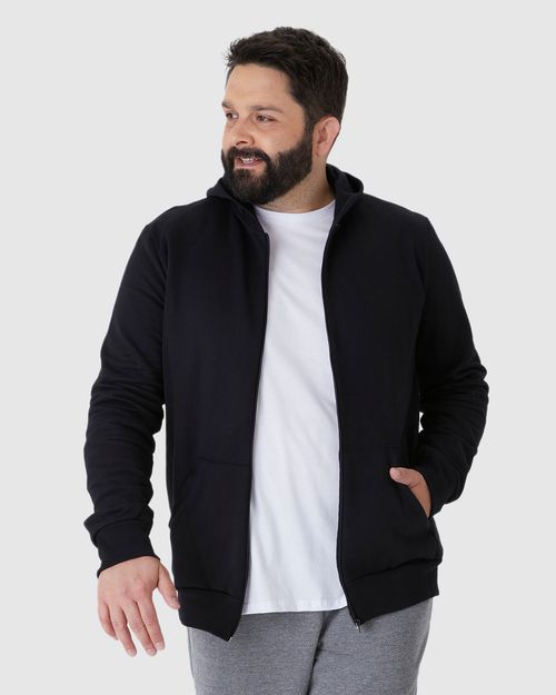 Jaqueta Básica Masculina Plus Size Com Capuz Em Moletom