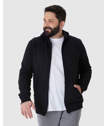 Jaqueta Básica Masculina Plus Size Com Capuz Em Moletom