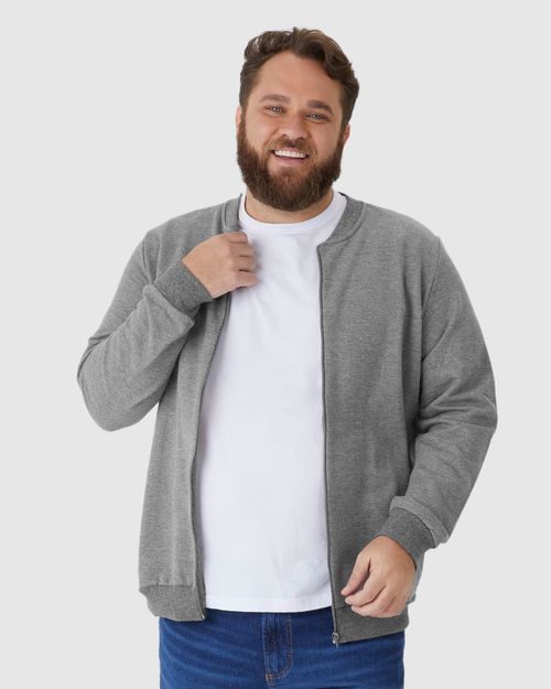 Jaqueta Básica Masculina Plus Size Com Zíper Em Moletom Flanelado